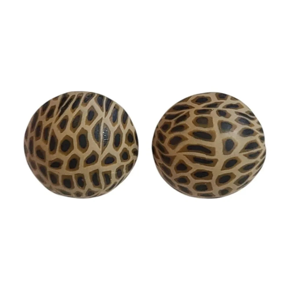 Vintage 80s Large Leopard Print Round Clip On Earrings